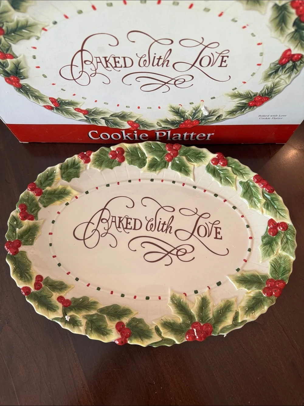 Fitz and Floyd Holiday Cookie Platter in Red, Ivory and Green